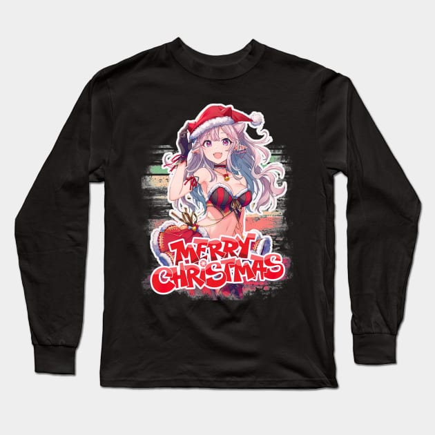 Christmas Funny Gnomes Anime Girl Long Sleeve T-Shirt by CarolIrvine